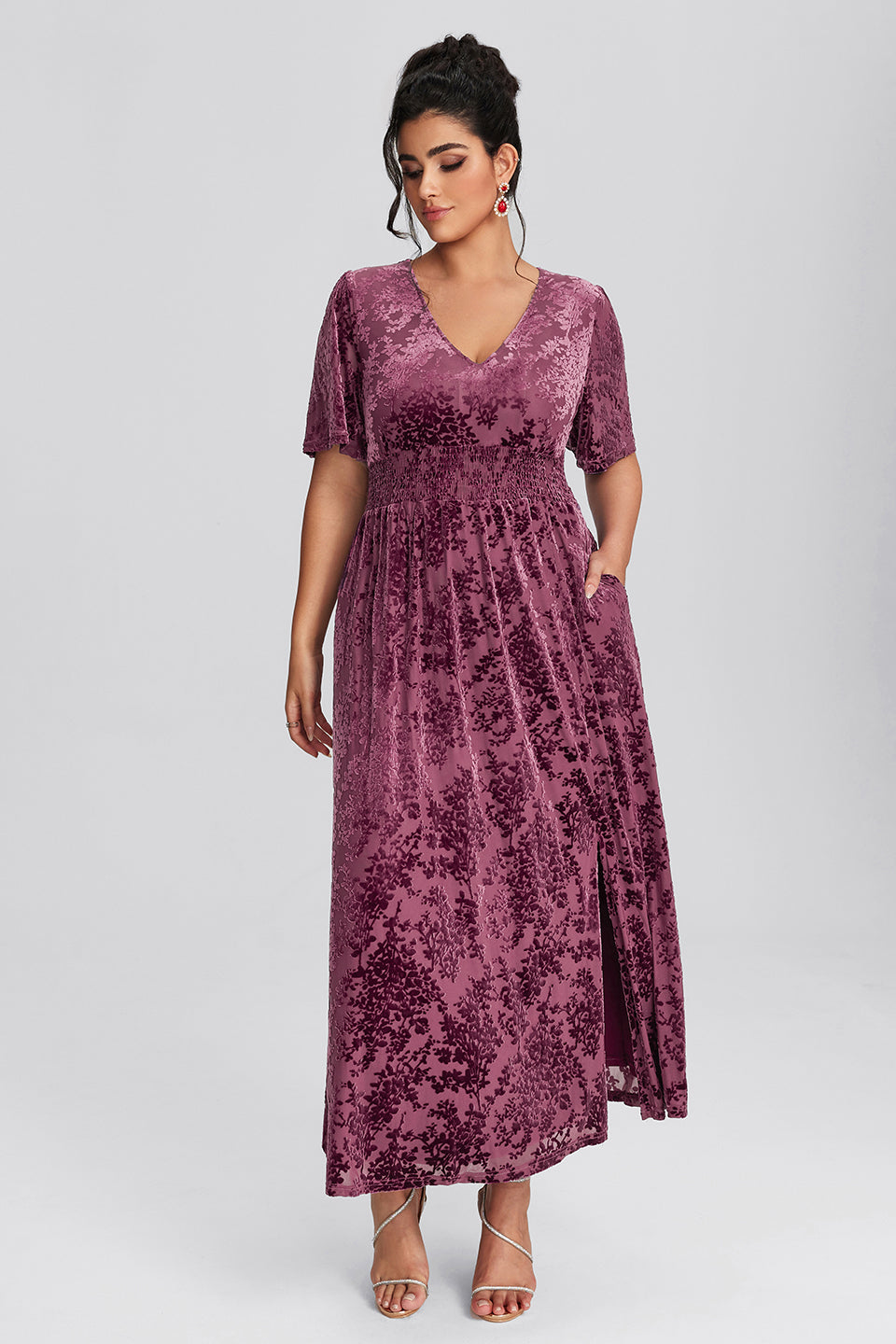 Curveins Plus Size Velvet Plain Maxi Dress