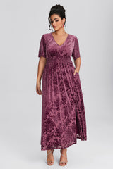 Curveins Plus Size Velvet Plain Maxi Dress
