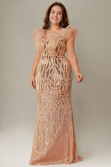 Curveins Elegant Curve Hugging V Neck Sleeveless Sequin Evening Gown