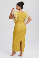 Curveins Plus Size Ruffle Sleeve Color Block Bodycon Midi Dress Elegant Fit