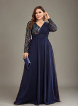 Curveins Plus Size V-Neck Sequin Bodycon Maxi Dress