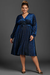 Curveins Plus Size Leopard Velvet Wrap Midi Dress