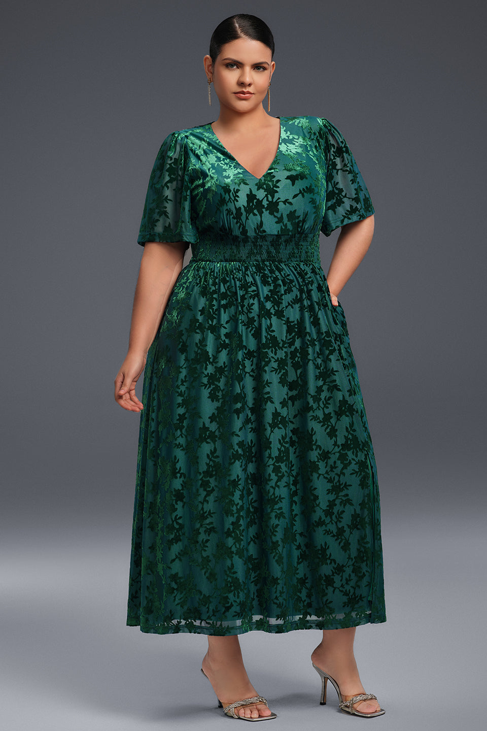 Curveins Plus Size Velvet Plain Maxi Dress
