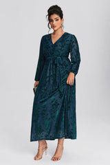 Curveins Plus Size Green Floral Velvet Wrap Maxi Dress