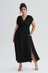 Curveins Plus Size Elegant Sleeveless Ruffled Shirred Maxi Dress