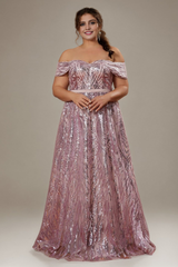 Curveins Plus Size Off-Shoulder Textured Sequin Waist-Defined Maxi Dress