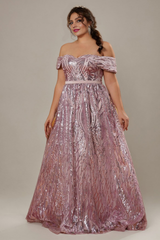 Curveins Plus Size Off-Shoulder Textured Sequin Waist-Defined Maxi Dress