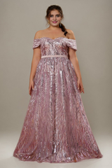 Curveins Plus Size Off-Shoulder Textured Sequin Waist-Defined Maxi Dress
