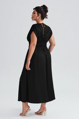 Curveins Plus Size Elegant Sleeveless Ruffled Shirred Maxi Dress