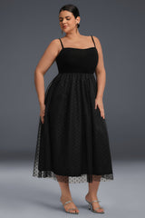 Curveins Plus Size Sleeveless Plain Dot Midi Dress