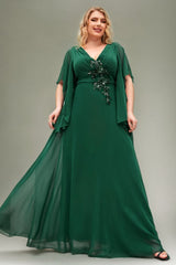 Curveins Plus Size V Neck Batwing Sleeve Chiffon Maxi Dress Elegant Flowing Fit