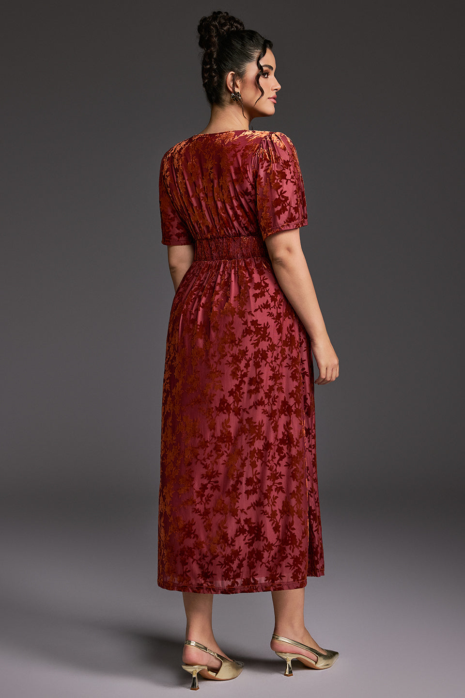 Curveins Plus Size Velvet Plain Maxi Dress