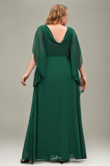 Curveins Plus Size V Neck Batwing Sleeve Chiffon Maxi Dress Elegant Flowing Fit