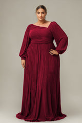 Curveins Plus Size Cross Neck Lantern Sleeve Waist Slim Maxi Dress