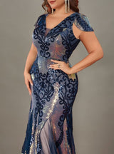 Curveins Plus Size Sequin V-Neck Bodycon Maxi Dress
