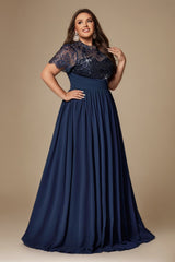 Curveins Plus Size Round Neck Embroidered Sequin-Detail Split Long Dress
