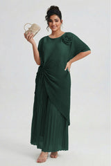 Curveins Plus Size Round Neck Short Sleeve Robe and Wide-Leg Pants Set