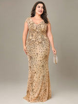 Curveins Plus Size One-Shoulder Side Slit and Waist Cinch Maxi Dress