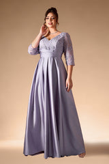 Curveins Plus Size Elegant V-Neck Embroidery Half-Sleeve Slimming Maxi Dress