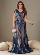 Curveins Plus Size Sequin V-Neck Bodycon Maxi Dress