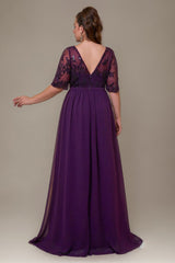 Curveins Plus Size V-Neck Sequin Floral Patchwork Maxi Dress