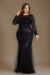Curveins Plus Size Round Neck Long Sleeve Sequin Bodycon Maxi Dress