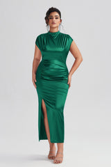 Plus Size Satin High-Waisted Black Maxi Dress