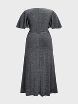 Curveins Plus Size V-Neck Ruffle Sleeve Maxi Dress
