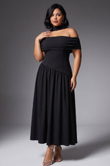 Curveins Plus Size Scarf Neck Off Shoulder Cinched Waist Elegant Maxi Dress