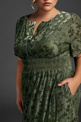 Curveins Plus Size Velvet V-Neck Ruched Dress