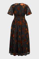 Curveins Plus Size Velvet Surplice Vintage Plain Maxi Dress