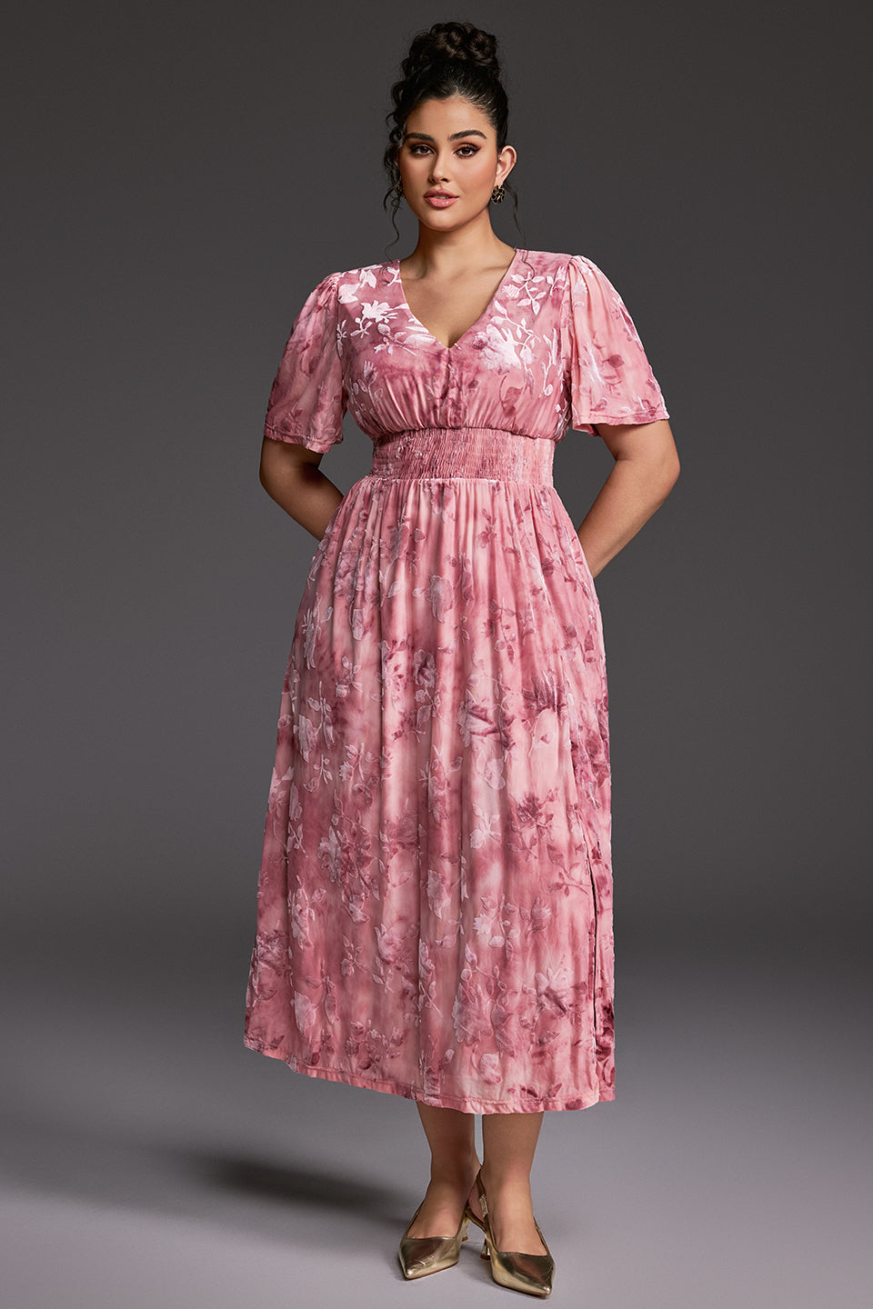 Curveins Plus Size Velvet Plain Maxi Dress