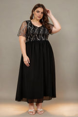 Curveins Plus Size V Neck Striped Maxi Dress With Fringe Batwing Sleeves