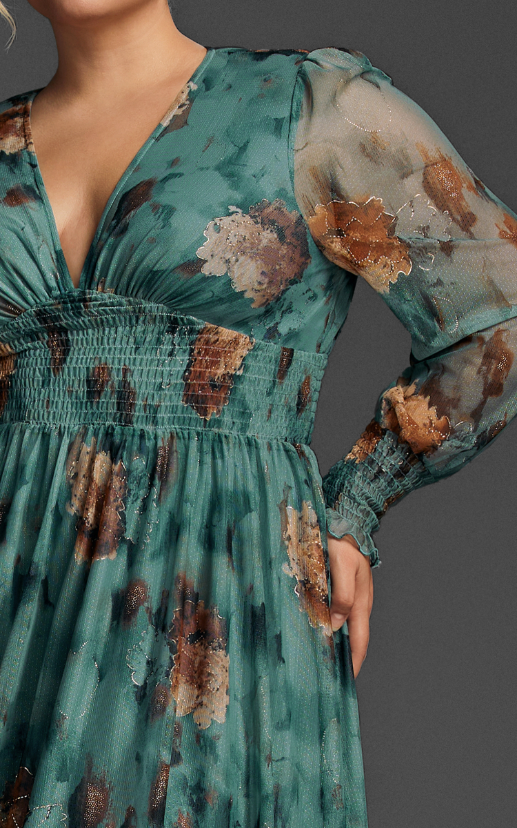 Curveins Plus Size V Neck Striped Sequin Cape Top Gradient Maxi Dress