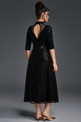 Curveins Plus Size V-Neck Half Sleeve Sequin Cocktail Midi Dress