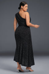 Curveins Plus Size One-Shoulder Asymmetrical Hem Bodycon Dress