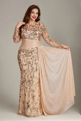 Curveins Plus Size Round Neck Embroidered Tie-Sash Bodycon Maxi Dress