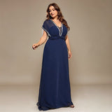 Curveins Plus Size Waist-Defining Deep V Lace Maxi Dress