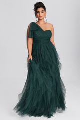 Curveins Plus Size Mesh One-Shoulder Cocktail Dress