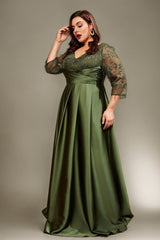 Curveins Plus Size Elegant V-Neck Embroidery Half-Sleeve Slimming Maxi Dress