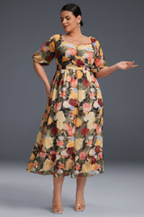 Curveins Plus Size Draped Collar Foral Maxi Dress