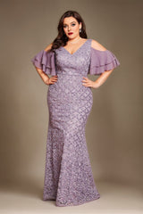 Curveins Plus Size V-Neck Long Mermaid Bodycon Maxi Dress