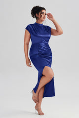 Plus Size Satin High-Waisted Black Maxi Dress