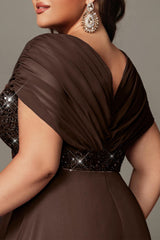 Curveins Plus Size V-Neck Short Sleeve Asymmetrical A-Line Maxi Dress