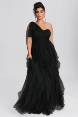 Curveins Plus Size Mesh One-Shoulder Cocktail Dress