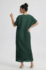 Curveins Plus Size Round Neck Short Sleeve Robe and Wide-Leg Pants Set