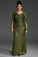 Curveins Plus Size V-Neck Long Sleeves Sequin Floral Bodycon Maxi Dress