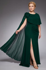 Curveins Plus Size Crew Neck Cape Sleeve Split Hem Elegant Maxi Dress