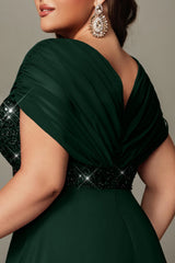 Curveins Plus Size V-Neck Short Sleeve Asymmetrical A-Line Maxi Dress