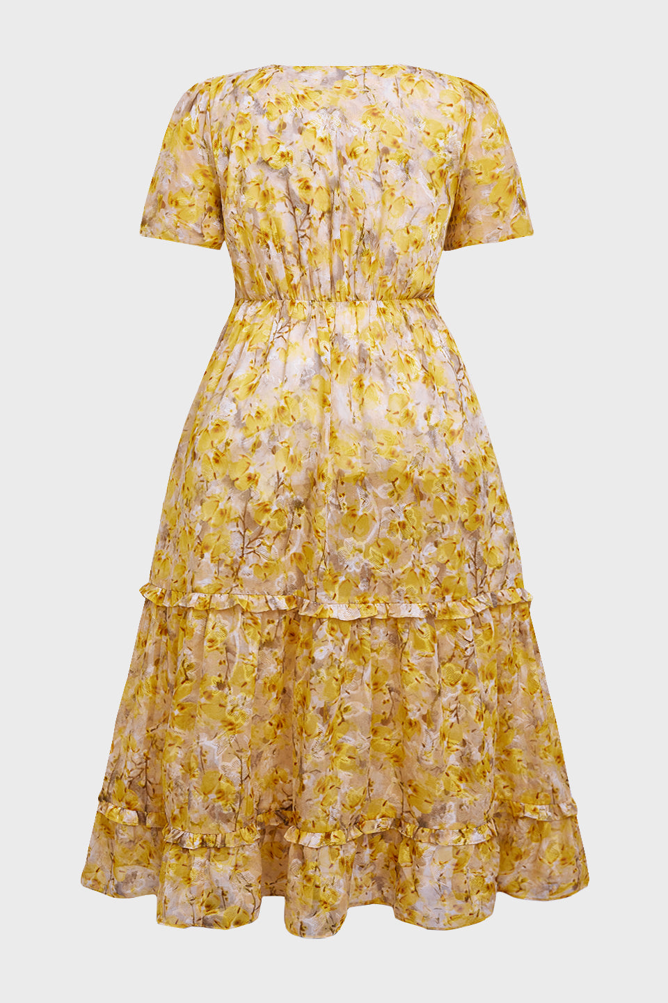 Curveins Plus Size V-Neck Floral Ruffle Sleeve Maxi Dress